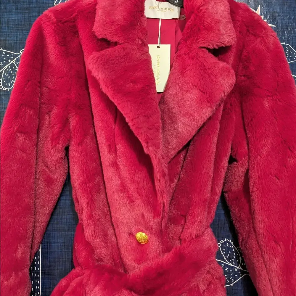NWT Ramy Brook Sydney Faux Fur Jacket Coat Magenta Pink Women's Size Medium - Picture 3 of 6
